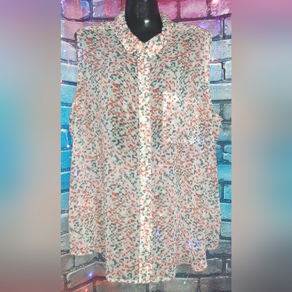Liz Claiborne Woman Sheer Multicolor Button Down Shirt 2X